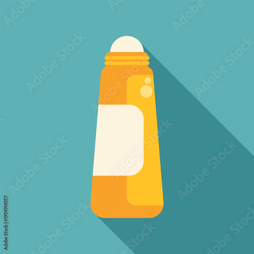 Yellow roll on deodorant antiperspirant bottle with a label in flat design style