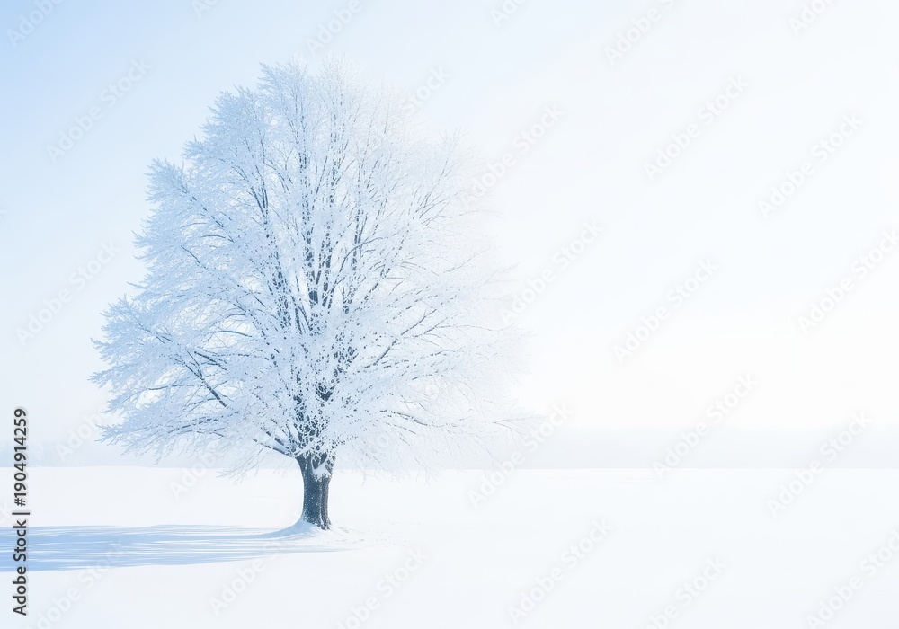 Fototapeta premium A breathtaking and dense winter forest landscape covered entirely in thick white snow and shimmering hoarfrost, evoking intense cold and silence, subzero, temperature, woodland