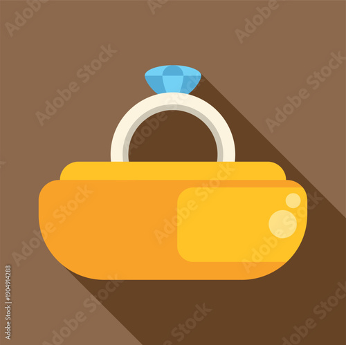 Diamond ring in a yellow open gift box, representing a proposal or celebration