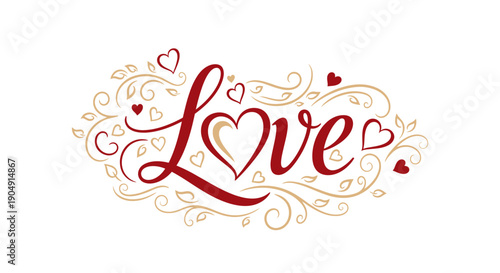 Beautiful love typography with hearts and swirls design