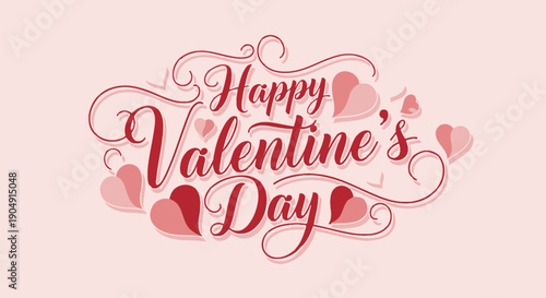 Happy Valentine's Day with elegant hearts and swirls