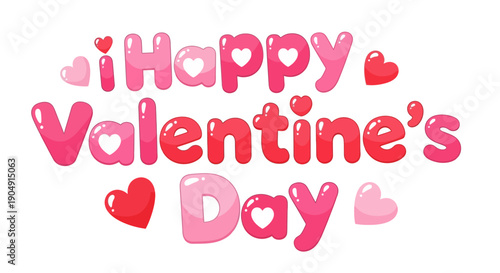 Happy Valentine's Day greeting with cute pink and red hearts