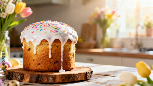 Traditional Easter Cake Panettone with White Glaze