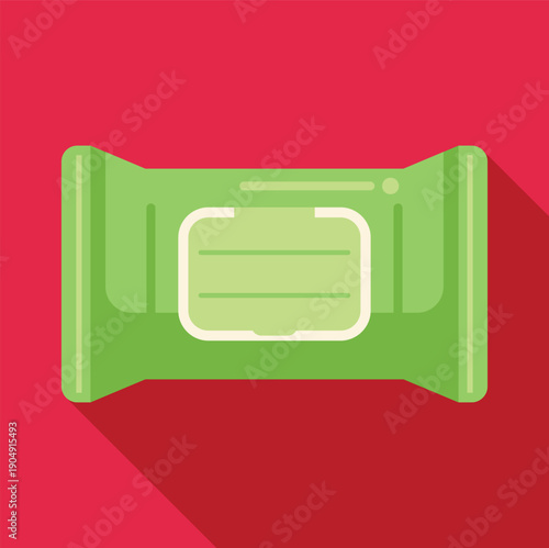 Green wet wipes pack for personal and surface hygiene in a flat design style