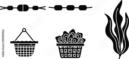 Collection of seaweed and underwater plant icons