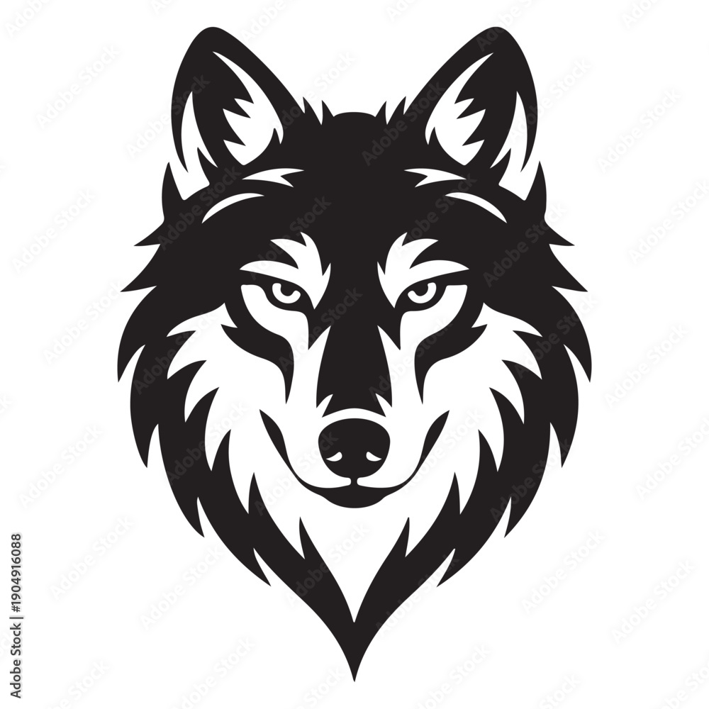 Fototapeta premium Minimal wolf face icon silhouette line art vector illustration for design