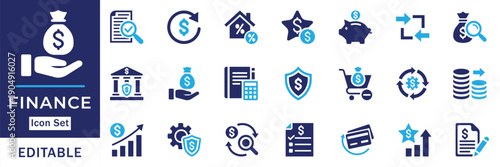 Secure Banking Finance and Asset Management Vector Icon Set
