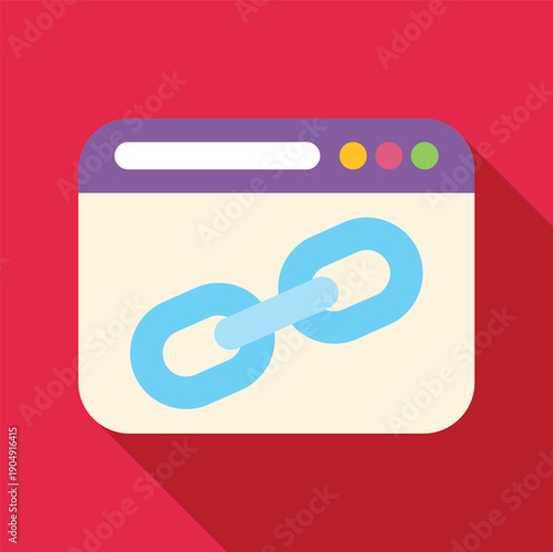Browser window displaying a link icon on a red background, representing internet connection