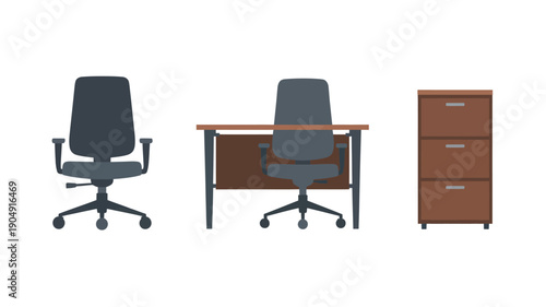 Office Chair Desk and Filing Cabinet