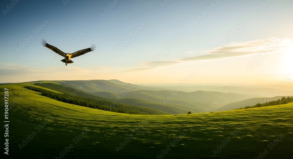 Fototapeta premium Earth day celebration soaring eagle in a serene natural landscape