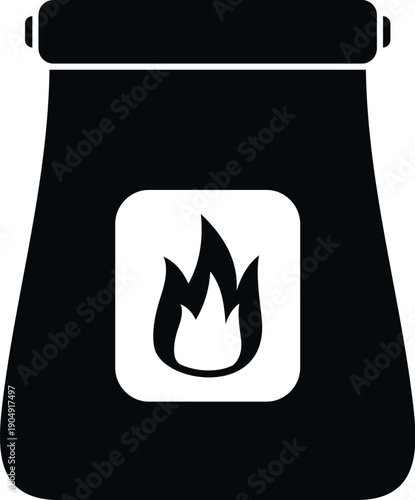 Charcoal bag with flame symbol representing grilling fuel