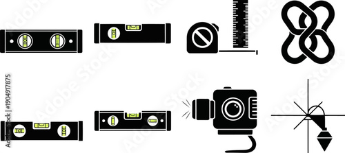 Flat Black Vector Icons Leveling Measuring and Construction Tools.eps