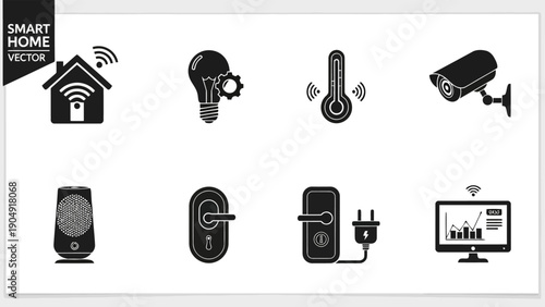 Smart Home Vector Icons Collection Black and White Modern Flat Design.eps