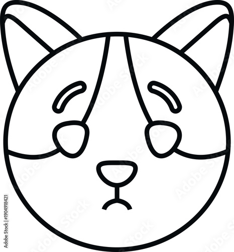 Cartoon dog head with sad facial expression in a line art style