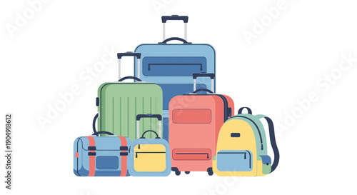 Colorful Luggage and Travel Bags Stacked.