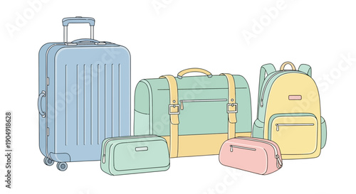 Colorful Luggage and Travel Bags Illustration 1.