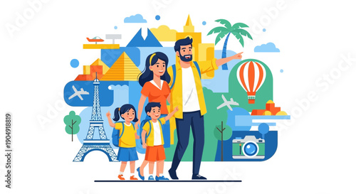 Family of Four Standing Together Smiling.