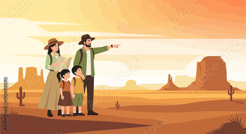Family Standing Together in Desert Landscape.
