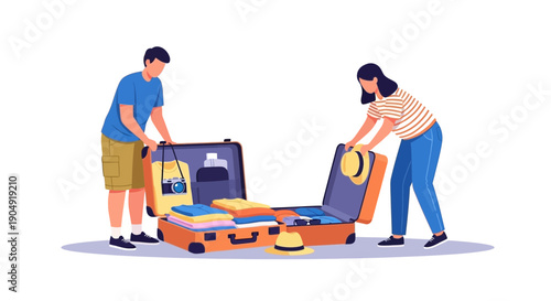 Man and Woman Packing Suitcases Together 1.