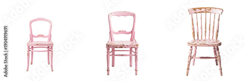 Konstfotografi Shabby Chic Pink Wooden Chair Set, Vintage Distressed Dining and Accent Chairs C