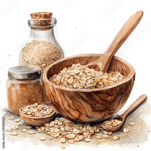 watercolor of Oatmeal draw illustration, isolated on a white background.