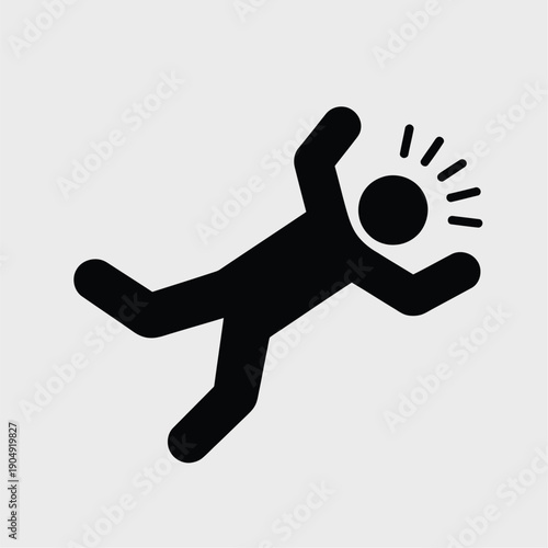 A black silhouette of a person falling or lying down, with radiating lines from the head indicating impact or unconsciousness.