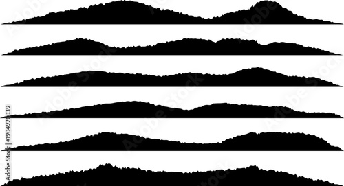 Mountain Landscape Silhouette Icon Set Black Vector