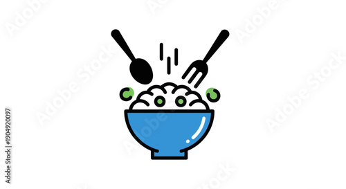 Bowl of food with utensils illustration