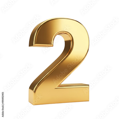 A large shiny gold number 2 on a white background