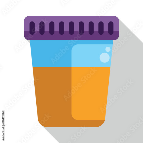 Urine sample cup containing liquid for medical analysis and diagnosis