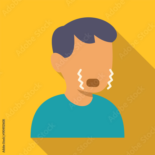 Person icon portraying sadness and tears on a yellow background