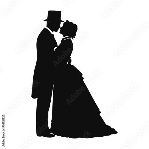 Victorian Couple Silhouette Vintage Romance Wedding Illustration
