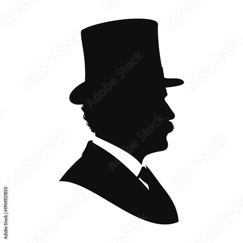 Silhouette of Victorian Gentleman in Top Hat and Suit Profile
