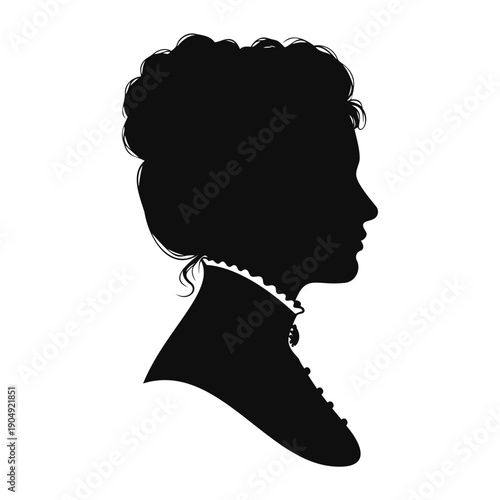 Quadro su tela Silhouette of Victorian Woman Profile with Elegant Updo and High Collar