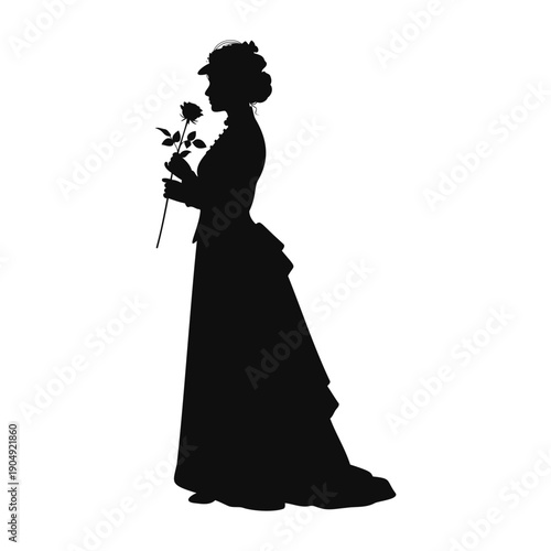Victorian Lady Silhouette Holding a Rose Vintage Elegant Profile