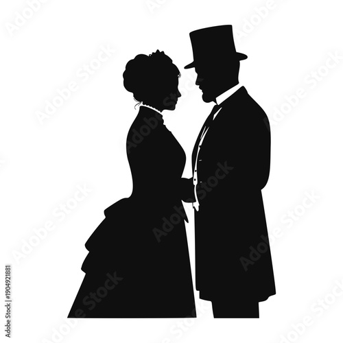 Victorian Couple Silhouette Romantic Vintage Man and Woman