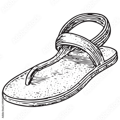 Vintage Leather Sandal Engraving Retro Desert Footwear Illustration Antique Nomad Travel Woodcut Line