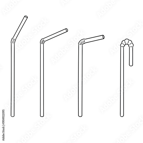 Hand-drawn doodle set of drinking straws on a white background.