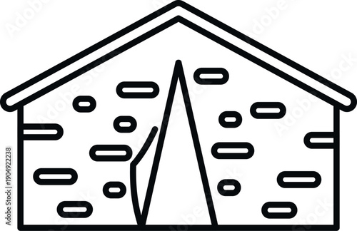 Camouflage tent outline icon representing outdoor camping and temporary shelter