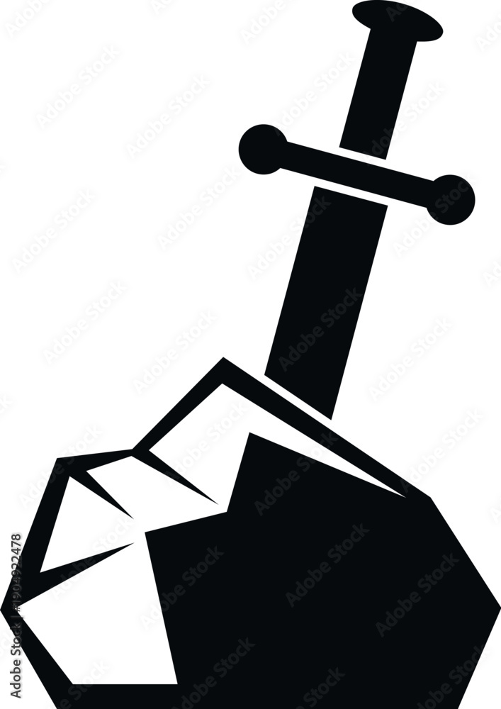 Fototapeta premium Legendary sword sticking out of an ancient stone, representing power and destiny