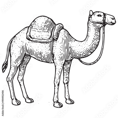 Vintage Camel Engraving Retro Desert Caravan Animal Illustration Antique Nomad Travel Woodcut Line Art