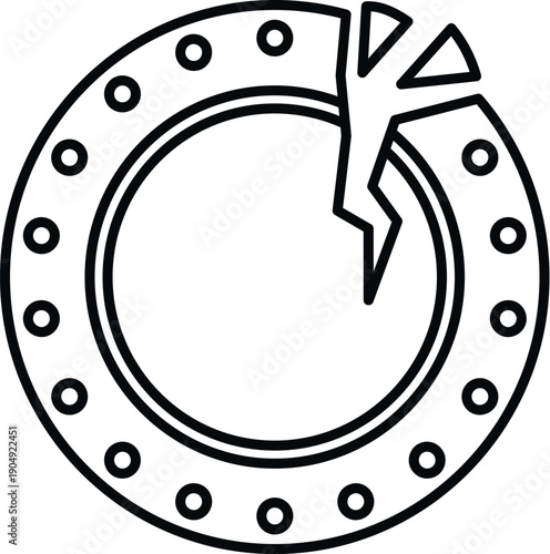 Broken circle outline icon with a crack interrupting its structure