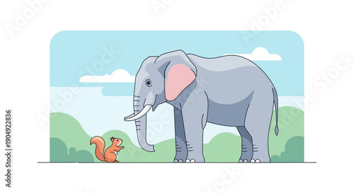 Elephant and Squirrel A Study in Size and Contrast.