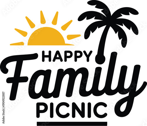 Illustration graphic vector of family picnic time, outdoor leisure scene with parents and children enjoying food and nature, design template.