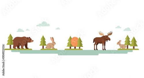 Flat Illustration of Wildlife in a Natural Habitat.