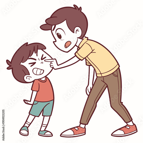 Brother playfully teases younger sibling in a cartoon drawing of a casual moment at home during the day Generative AI