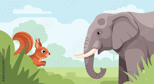 Squirrel and Elephant Encounter Size and Perspective in the Wild.