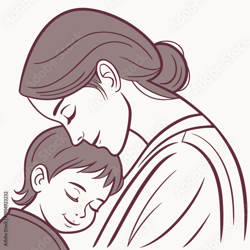 Mother hugs son with closed eyes in warm moment of love and connection during a quiet afternoon at home Generative AI