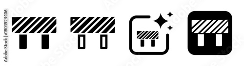 Black road block icon for traffic restrictions safety hazards and construction zones vector illustration with transparent PNG