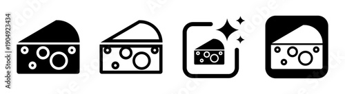 Black cheese icon vector illustration of dairy product made from milk with transparent PNG background